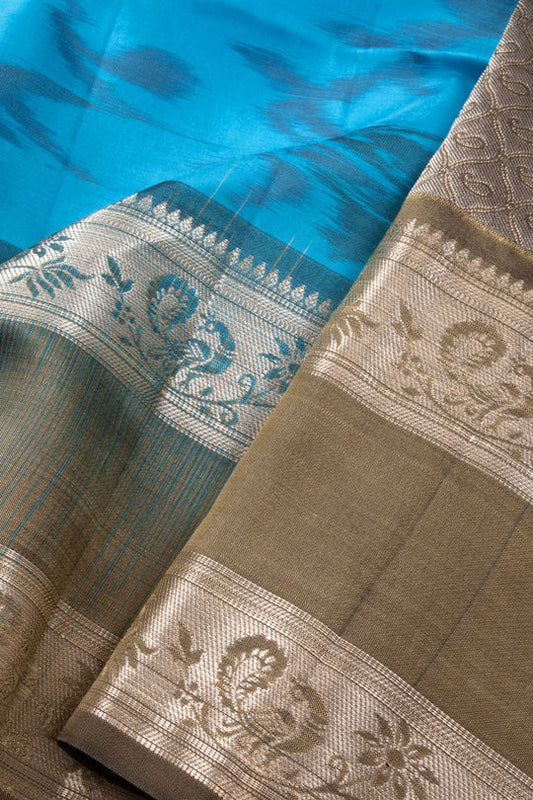 Cyan Blue Ikat Kanjivaram silk saree