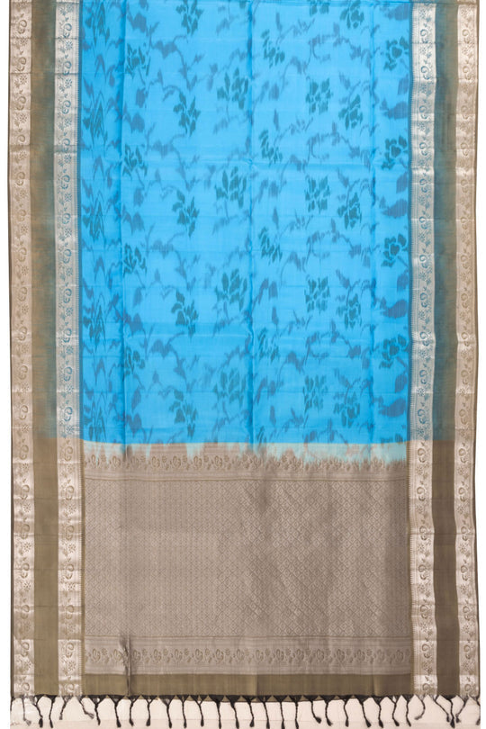 Cyan Blue Ikat Kanjivaram silk saree