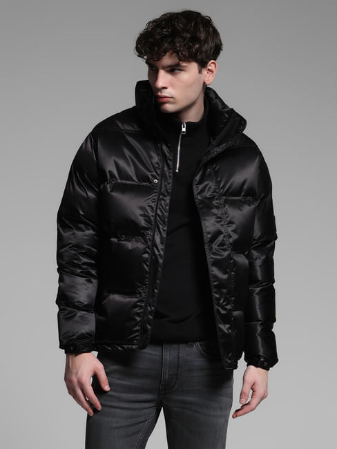 BLACK HIGH RISE PUFFER JACKET